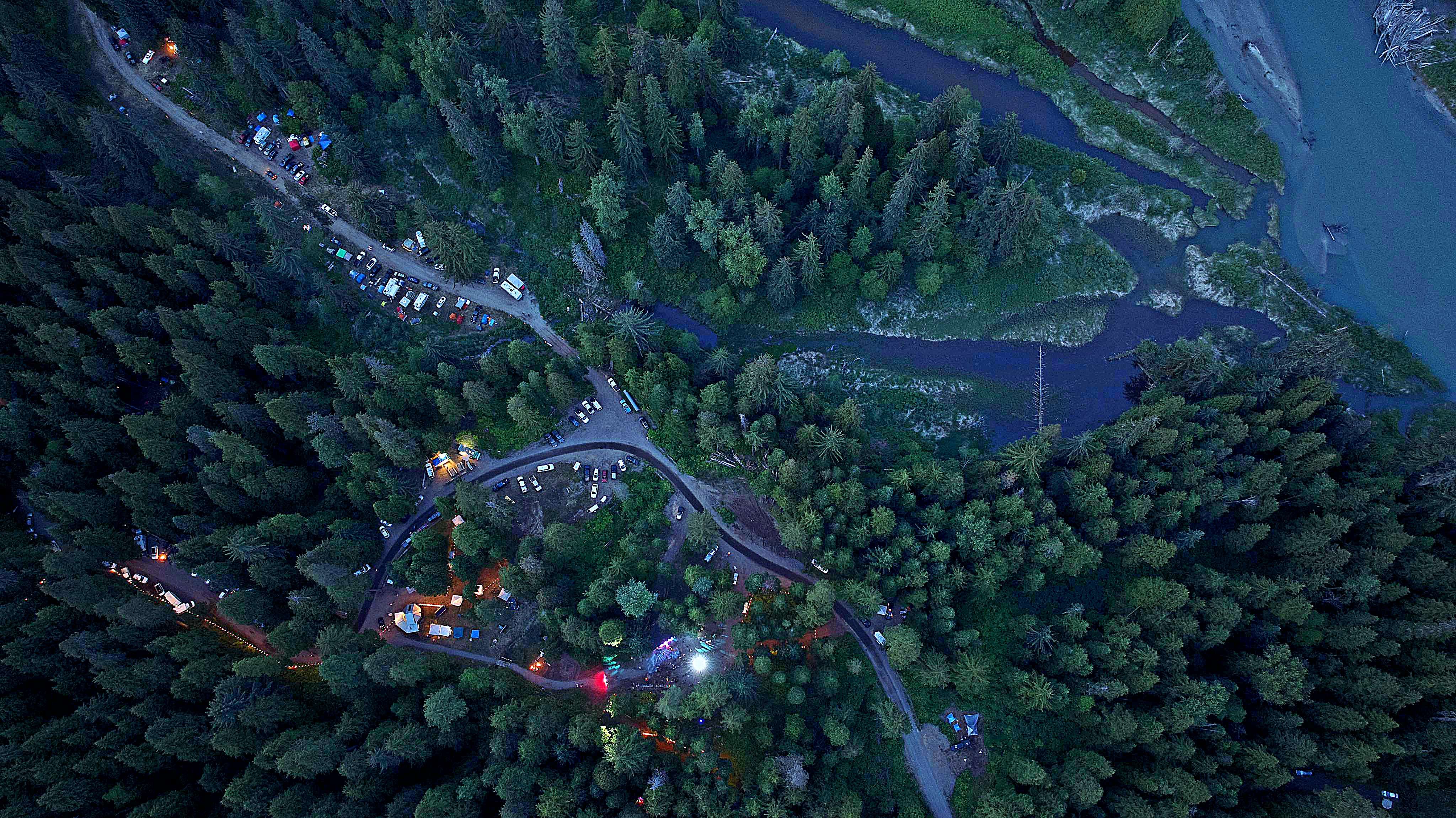 An aerial shot of the Valhalla grounds near the Zymacord river.